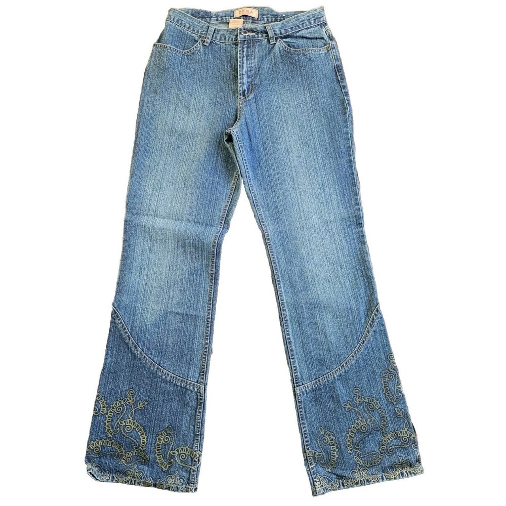 Vintage 90s Zena Denim Jeans Women's Sz 10 Embroidered  Hippie